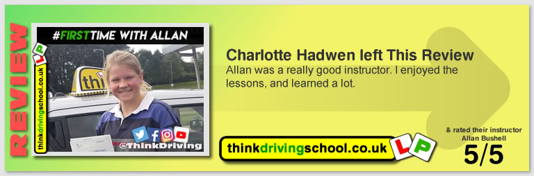 Passed with think driving school in September 2019 and left this 5 star review