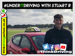 Happy under 17 learner after their 2 hour sessions at dunsfold park with think driving school .