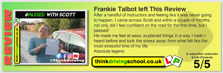 Passed with think driving school in October 2019 and left this 5 star review