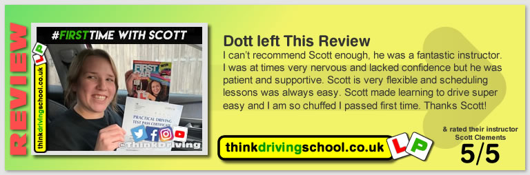 5 Star review of think Driving School Passed with think driving school in November 2018 and left this 5 star review