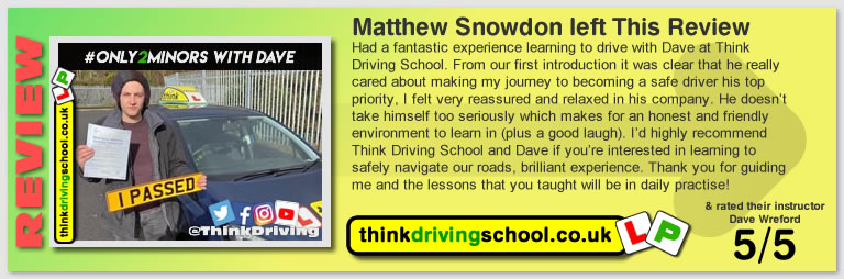 Passed with think driving school in March 2020 and left this 5 star review