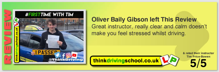 George Winser left this awesome review of tim price-bowen at think driving school after passing in August 2020