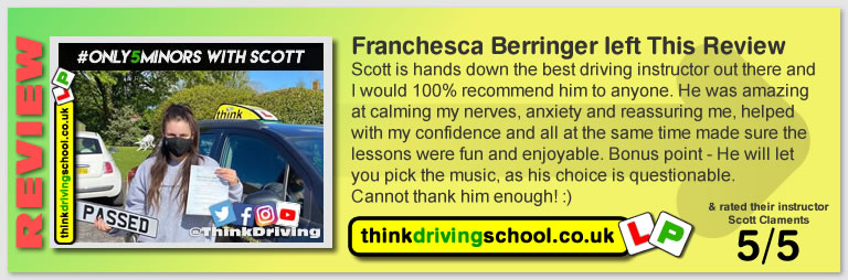 Passed with think driving school April 2021 and left this 5 star review