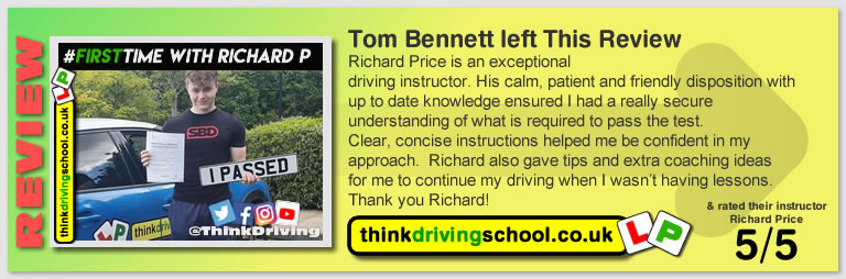 Passed with think driving school June 2021 and left this 5 star review