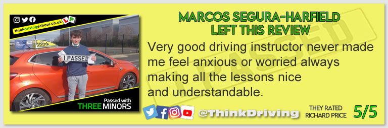 Driving School Bracknell pass Photo Passed with think driving school February 2022 and left this 5 star review