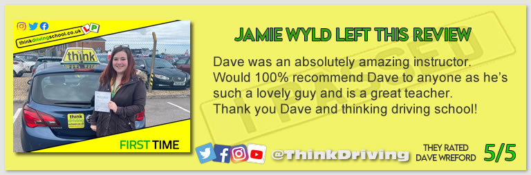 Passed with think driving school March 2022 and left this 5 star review