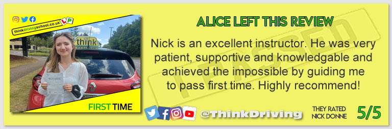 Driving School Bracknell pass Photo Passed with think driving school MAY 2022 and left this 5 star review