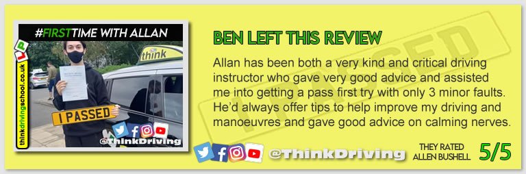 Passed with think driving school October 2021 and left this 5 star review