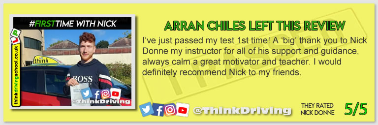 Passed with think driving school October 2021 and left this 5 star review