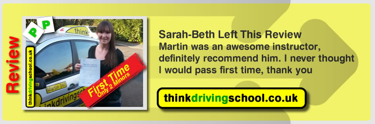 Sarah Beth left this awesome review after she passed after drivng lessons in farnborough with martin hurley
