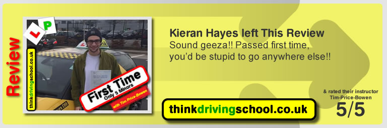 Hannah Doughty  left this awesome review of tim price-bowen at think driving school after passing in April 2017