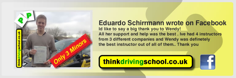 Eduardo Schirrmann passed with driving instructor Wendy McLaren from Bordon And left this awesome review of think driving school