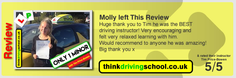 Katherine Rowett  left this awesome review of tim price-bowen at think driving school after passing in September 2017