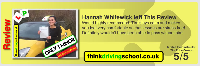 Katherine Rowett  left this awesome review of tim price-bowen at think driving school after passing in December 2017