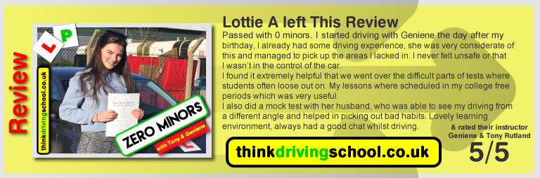 Passed with think driving school in Jauary 2018 and left this review
