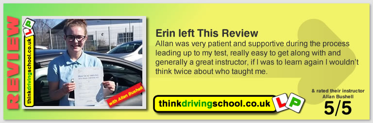 5 Star review of think Driving School Passed with think driving school in April 2018 and left this 5 star review