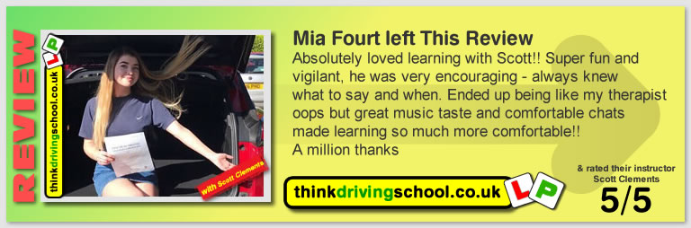 5 Star review of think Driving School Passed with think driving school in May 2018 and left this 5 star review