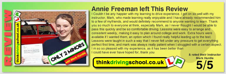 5 Star review of think Driving School Passed with think driving school in May 2018 and left this 5 star review
