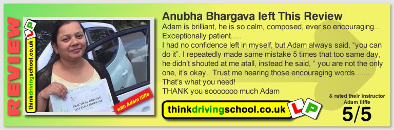 5 Star review of think Driving School Passed with think driving school in June 2018 and left this 5 star review