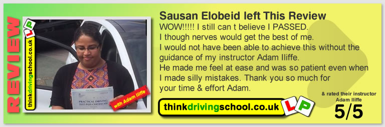 5 Star review of think Driving School Passed with think driving school in July 2018 and left this 5 star review