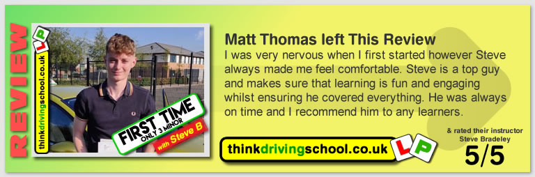 5 Star review of think Driving School Passed with think driving school in July 2018 and left this 5 star review