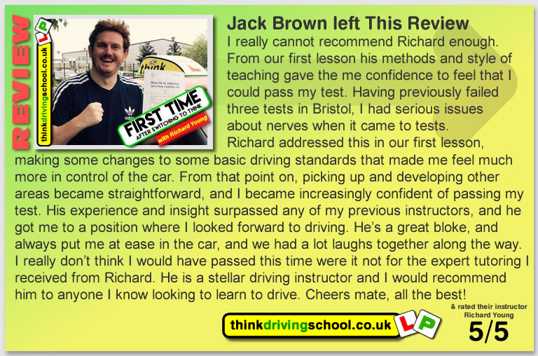 5 Star review of think Driving School Passed with think driving school in July 2018 and left this 5 star review
