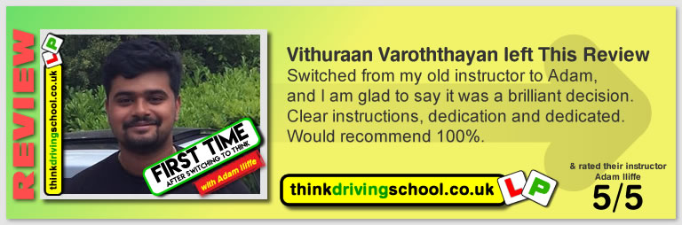 5 Star review of think Driving School Passed with think driving school in July 2018 and left this 5 star review