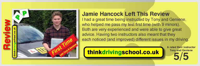 Geniene's first pass with think drivnig school faye from horndean who passed first time 