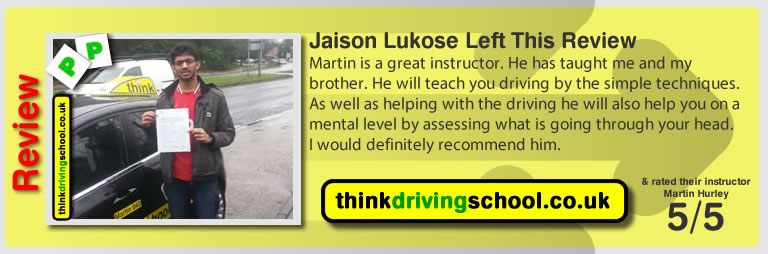 Jaison left this awesome review after she passed after drivng lessons in farnborough with martin hurley