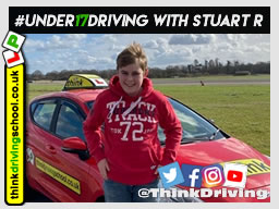 Happy under 17 learner after their 2 hour sessions at dunsfold park with think driving school .